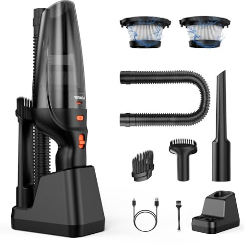 POWJIELI Handstaubsauger, Handstaubsauger Akku, 12000Pa Autostaubsauger mit Ladestation, 2 Waschbarer HEPA-Filter, Auto Kabellos Staubsauger für Haus, Büro, Auto, Tierhaare