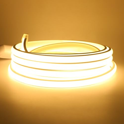 HEGEHE Tira de LED COB 5m, Flexible Tiras de Neón 220V con ON/OFF Cable de Alimentación, Cada Corte de 50cm, 288LEDs/m Blanco Cálido Luz de Cuerda de Alto Brillo para decoración de Navidad