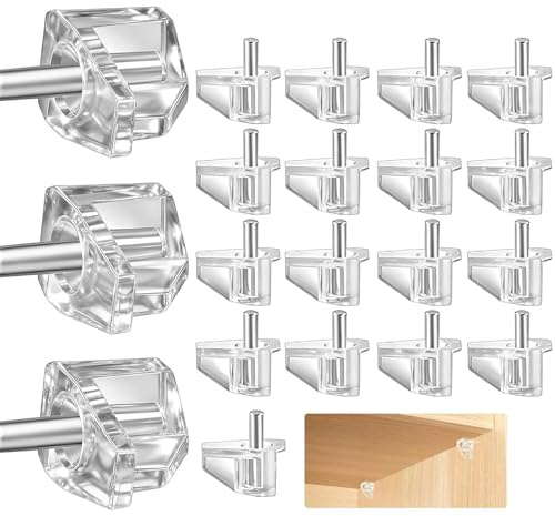 20 Pcs 5mm Shelf Support Pegs, Clear Plastic Support Cabinet Shelf Pins Replacement Peg for Cabinet Book Shelves Furniture Shelves Holder Locking Pins