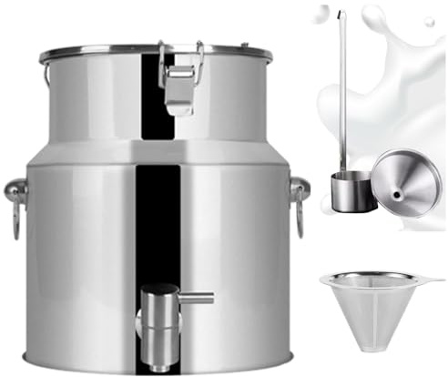 Stainless Steel Milk Can with Spigot Wine Pail Bucket Oil Barrel Tank 250 Mesh Funnel – Durable Milk Churn Jug for Dairy Homebrew and Outdoor Use