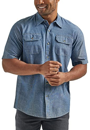 Wrangler Authentics Camisa Tejida clásica de Manga Corta para Hombre, Chambray Oscuro, 3XL