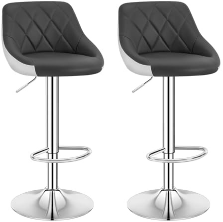 WOLTU Barhocker 2er Set, Barstuhl Höhenverstellbar, PU-Bezug, Grau+Weiß | Drehbarer Bar Stool mit Rückenlehne und Fußstütze, rutschfeste Metallfüße, für Küche und Hausbar
