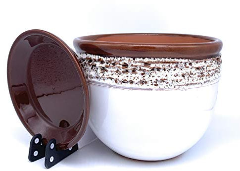 Sun Cakes Pot de fleurs en terre cuite émaillée avec soucoupe - Pot de fleurs rond avec bac d'égouttement - Pot de fleurs coloré - Ruban adhésif antique (16 cm x 12 cm, blanc)