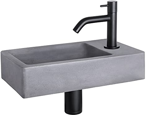 Differnz Force Fonteinset - Beton donkergrijs - Kraan gebogen mat zwart - 40 x 22 x 8 cm