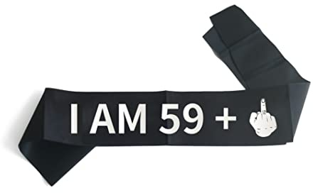Joyiou “I AM 59+1” Sash, 60th Birthday Sash with Silver Foil, Soft Black Satin Sash for Women and Men, Sixty Birthday Party Supplies Decorations Favors, 60 Years Old Birthday Funny Gifts
