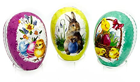 Nestler Huevos de Pascua para rellenar, diseño de Pascua, conejo de Pascua, pollito, huevos hechos a mano de cartón, regalo de Pascua cariñoso (12 cm)