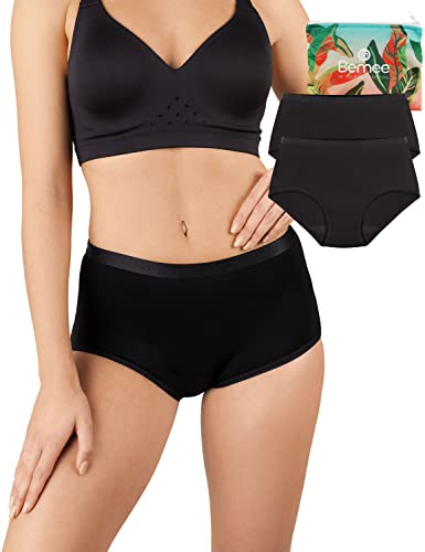 BeMee Perioden-Unterwäsche 2er Pack I Periodenslip mit hoher Taille für tagsüber aus Bambus-Viskose (schwarz, Größe XS bis XXL)
