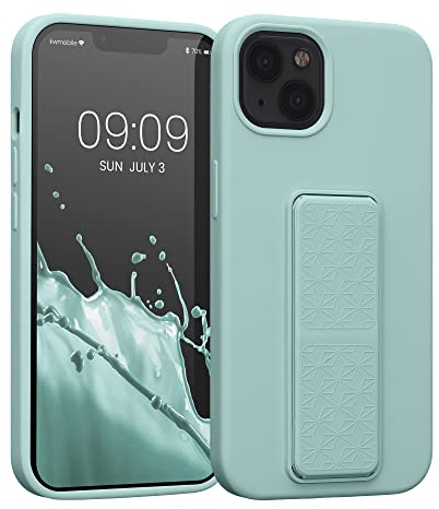 kwmobile Case for Apple iPhone 13 Case - Soft TPU Cover with Silicone Coating - With Hand Strap and Stand Function - Shockproof - Mint