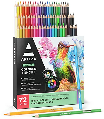 ARTEZA Colored Pencils for Adults, 72 Color Pencils, Triangular Drawing Pencils for Artists, Art Supplies for Illustrating and Sketching