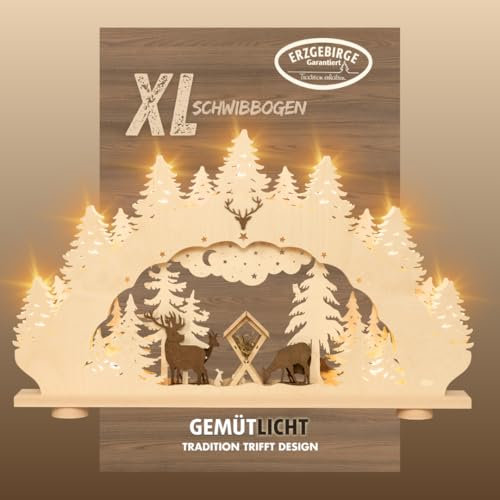 weigla - Schwibbogen XL original Erzgebirge I LED Lichterbogen Weihnachten I 9 Lampenkerzen I 9 x 1 W, E14 I beleuchtete Weihnachtsdeko innen I aus Holz