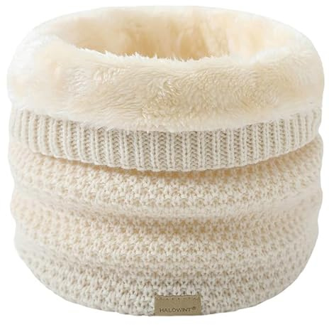JFAN Sciarpa da donna uomo Scaldacollo a Maglia sciarpa scalda collo invernale Termico in Incrociata Morbida Foderata a Doppio Strato sciarpa circolare(beige,Taglia unica)