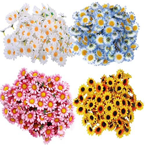 jenich 200Pcs Künstliche Blumenköpfe Blütenköpfe Blumen Köpfe Daisy Kunst Blumen Gänseblümchen Köpfe Kunstblumen klein deko für Hochzeit Party Deko DIY Basteln