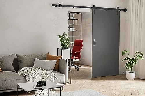 KIER FURNITURE Schiebetüren RETRO - Schiebetür Komplettset Schiene Komplettset Mit Tür – Zimmertüren Mit Zarge Komplett - B106xH205xT1,6 cm - Graphit