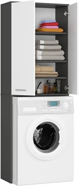 BDW - Mobile Per Lavatrice, Scaffale, Mobile Alto - Mobile da Bagno, Mobile Multiuso - 2 Ante - Mobile Contenitore, Mobile Alto 180cm - Lavanderia - grigio/bianco