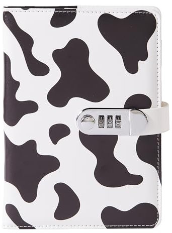 NectaRoy A5 Notebook with Lock, Black and White Stripes PU Leather Lockable Diary, Classic Travel Journal, Daily Notepad for Office School Supplies Student Stationery Birthday Gift