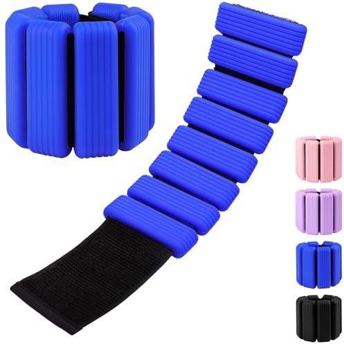 Handledsvikter – justerbara ankelvikter – set om 2 (0,5 kg vardera) | Fotvikter i silikon för kvinnor | Yoga, pilates, dans, barer, löpning, simning, kardio, gym, promenad - blå