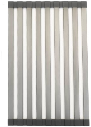 BAOYOUNI Escurreplatos plegable enrollable, tapete escurridor de platos resistente al calor de aluminio envuelto en silicona para encimera de cocina, sobre el fregadero, gris, XL (33 x 55 cm)