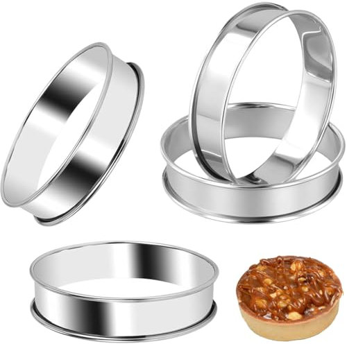 ZKGYUS 4 Pièces Cercle à Tarte INOX, Cercles à pâtisseries Rond en INOX à Bord roulé, Hauteur 2,5 cm (Diamètre 8 cm)