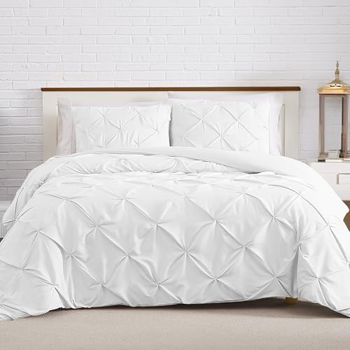 Echo Home Style Pintuck Duvet Cover Set - 200 Thread Count 100% Egyptian Cotton Pinch Pleated Quilt Bedding Covers Set (White, Single)