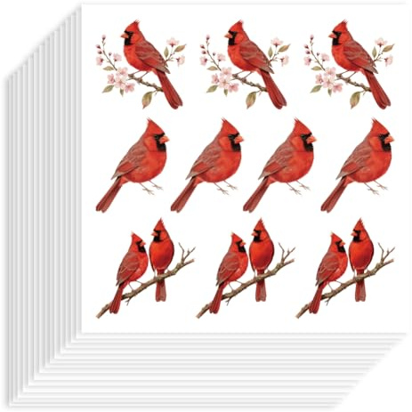 Hobbspring 200 adesivi rossi per uccelli, 90 x 90 mm, adesivi decorativi in carta autoadesiva, impermeabili, cardinali, per pianificare regali, album di ritagli, calendari, diari, decorazioni