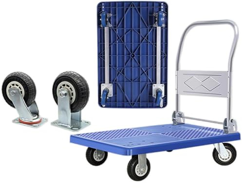 Chariot à plateforme pliable robuste en acier de 550 kg avec 4 roues - Diable mobile réutilisable pour garage, entrepôt, déménagement et transport.
