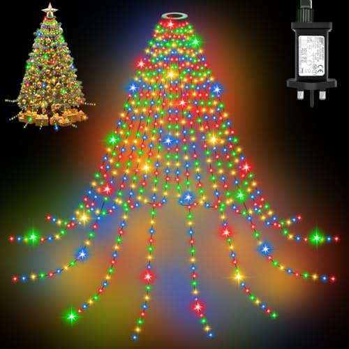 Christmas Tree Lights Indoor 400 LED Christmas Lights for Tree Twinkle Timer 8 Modes Waterproof 6.6FT x 16 Lines for Christmas Decorations Outdoor with Memory Function, Multi-Coloured