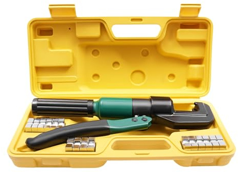 TONFEION Hydraulische Crimpzange 4-70mm², Manuell Crimpzange mit 8 Paaren Von Gesenken, Hydraulisch Presszange 31x11cm, Quetschzange Kabelschuhe, für Aluminiumrohre, Kunststoffrohre