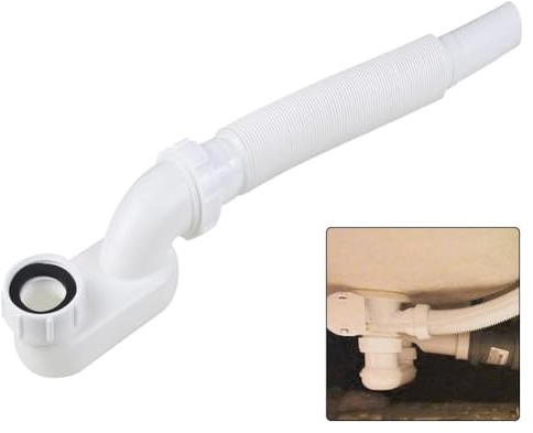 Lawnoval Kit de tuyau de vidange de baignoire flexible G1-30,5 cm, design P plat avec raccords coulissants, extensible jusqu'à 92 cm, blanc pour baignoires autoportantes en plastique