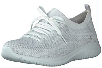 Skechers womens Ultra Flex Salutations Sneaker, White/Silver, 8 US