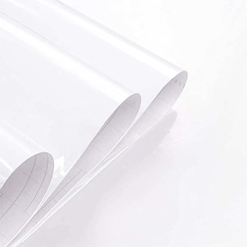 Abyssaly White Contact Ppaper 15.7“ X 118” Glossy Vinyl Film Removable Self-Adhesive Peel and Stick Wallpaper Decorate Paintable Wallpaper Kitchen Cabinet Furniture Countertop Shelf Paper
