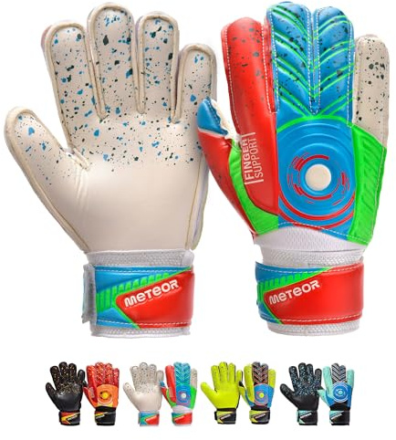 meteor Goalie Gloves for Kids Goalkeeper Gloves Football Goalkeeping Gloves Boys Youth Adult Junior Children Strong Keeper Grip Finger Protection Prevent Injuries Embossed Back Football DEFENCE (#9, Vit)