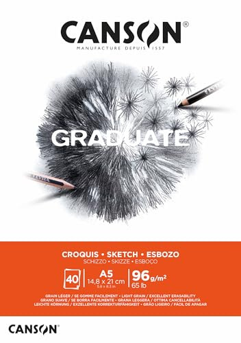 Canson Graduate - C400110361 Skizzenpapier - Skizzenblock, DIN A5, 40 Blatt, 96 g/m², Weiß