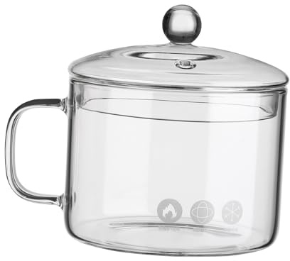 HEMOTON Borosilicate Glass Stew Pot Lid for Household Cooking Microwave Safe Glass Saucepan Handle for Instant Noodle Bowl Preparation