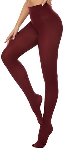 DUCMODA Collant Donna a Vita Alta 80 Den morbidi, elastici, semi-opachi, tinta unita vino rosso,l