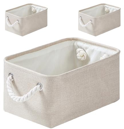 Mangata - Cajas de almacenamiento de tela, cestas de almacenamiento para estantes, paquete de 3 unidades, color marfil, S