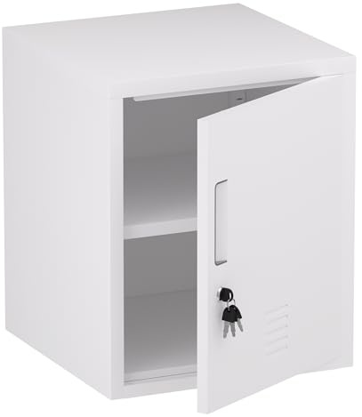 JINGUR Metal Storage Locker Cabinet with Locking Door and Adjustable Shelf for Home Office Living Room Workshop Organization (White)