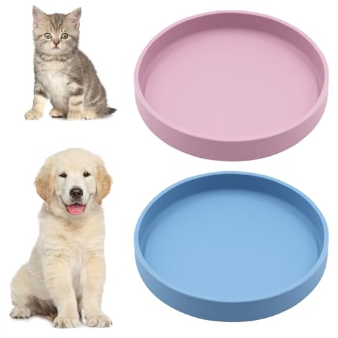 2STK Katzennapf Flach Silikon Blau Rosa Futternapf Katze 18cm Katzennäpfe | Katzennapf Silikon Napf Katze BPA Frei Schnurrhaarfreundlich Rutschfest Spülmaschinenfest Katzennäpfe Futter Wasser Hundenapf