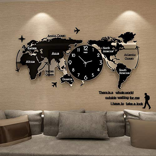 Orologio da parete 3D in acrilico con mappa del mondo, bellissimo orologio da parete decorativo per soggiorno e camera da letto, grande orologio da parete artistico