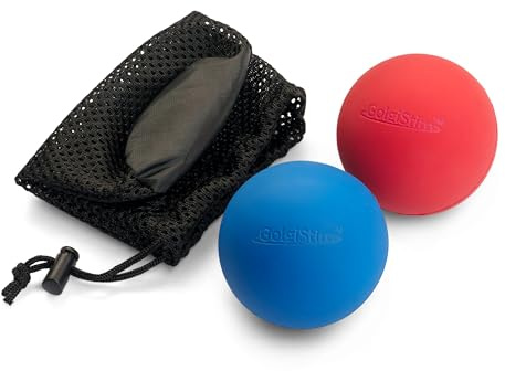 GolgiStim Lacrosse Massage Balls for Trigger Point Therapy, Muscle Knots, Yoga, Myofascial Release - Contains Pair of 2 Balls and Mesh Carrying Bag (Red and Blue)