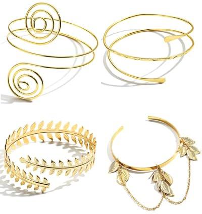 YEAMLTE 4PCS Brazalete de Brazo Superior Abiertos Suaves, Aleación Dorada, Minimalista, Boho, Regalo para Niñas y Mujeres