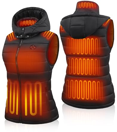 TODWARM Beheizbare Weste Damen mit Powerbank, 15 Heizzonen Ganzkörperwärme Heizweste Damen Abnehmbarer Wetterfest Kapuze Wärmeweste für Trekking Angeln Outdoor Aktivitäten Schwarze M