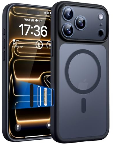 TOCOL Funda para iPhone 17 Pro, Compatible con MagSafe, Botón Negro | Imanes Integrados, Cubierta Botón Cámara, Protección Cámara, Resistencia Caídas Militar, Mate Semitransparente Case