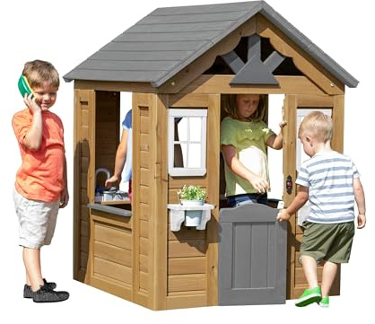 Backyard Discovery Maple Leaf 100% Cedar Wood | Outdoor Garden Children's Playhouse with Play Kitchen, Snack Bar Window, and Half Door