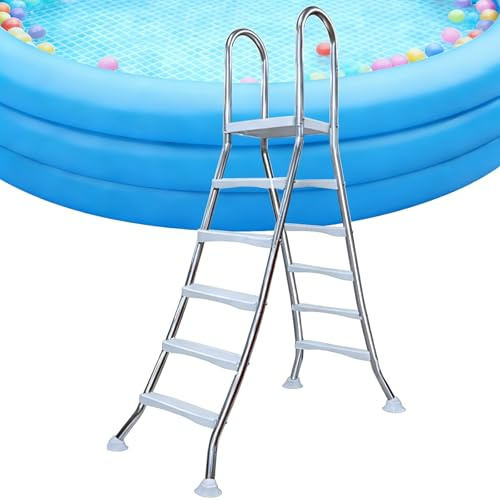 Simbassängstege, kraftigt stål poolstege över marken med halkfria steg, dubbelsidig ingång och utgång, för strand och vattenpark