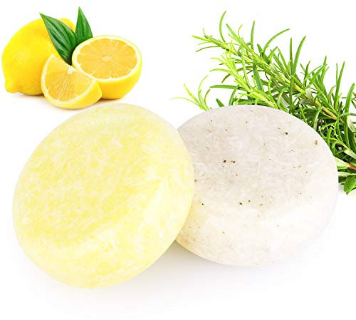 PHOGARY 2PCS Hair Shampoo Bar, Sapone per capelli Varie fragranze Pianta Essenza Shampoo 100% per capelli secchi e danneggiati - 3.88 oz (Rosmarino + Limone)