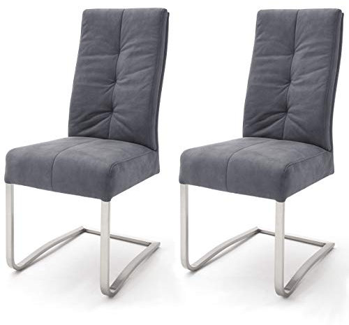 Robas Lund Esszimmerstühle 2er Set Grau, Schwingstuhl Esszimmerstuhl mit Taschenfederkern, Stuhl Salva 1