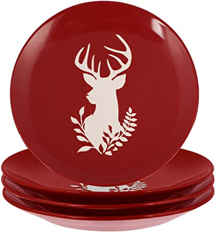 Side Plates Set of 4 Stoneware Dish with Hand Painted Stag Design (CR61)