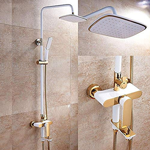 Wasserhahn Bad Wasserfall Mischbatterie Waschbecken Waschtisch Armatur Waschbecken Armatur für Badezimmer Weißes Gold-Kupfer Dusche Dusche Regendusche