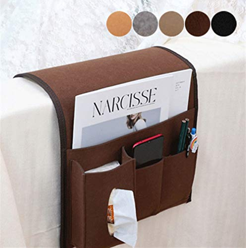 LIVEINU Sofa Armlehne Organizer mit Hakenschleife Kaffee | Sofa Organizer Betttaschen Bett Organizer Platzsparender für Couch oder Sessel Bett Storage Tasche TV Fernbedienung Halterung