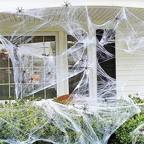 Halloween Decoracion Casa,250g Halloween Tela Araña, Telaraña Blanca Decor con 25 Arañas Falsas,Halloween Telarañas Decoracion,Súper Elásticas Telarañas Accesorios de Casa Halloween
